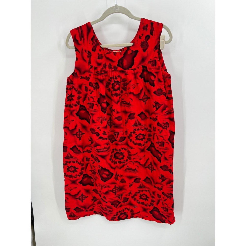 Ui-Maikai Vintage Made in Hawaii Muumuu Tank Dress Red Island Map Print XL